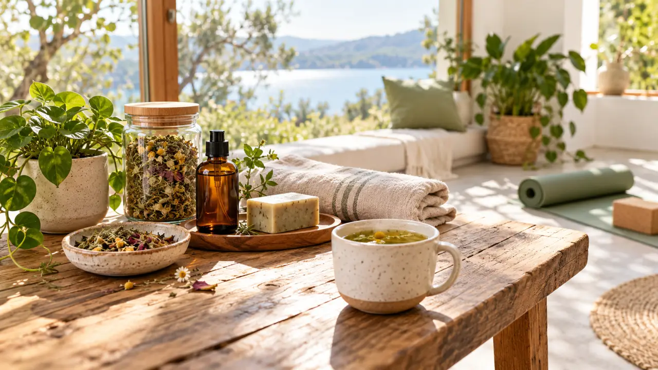 Rituel de bien-être naturel et écologique dans un intérieur lumineux