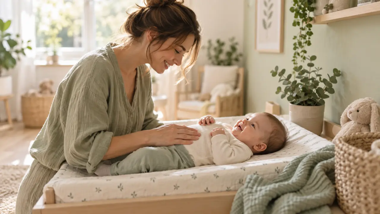 Parent apaisant doucement son bébé dans une atmosphère lumineuse et naturelle