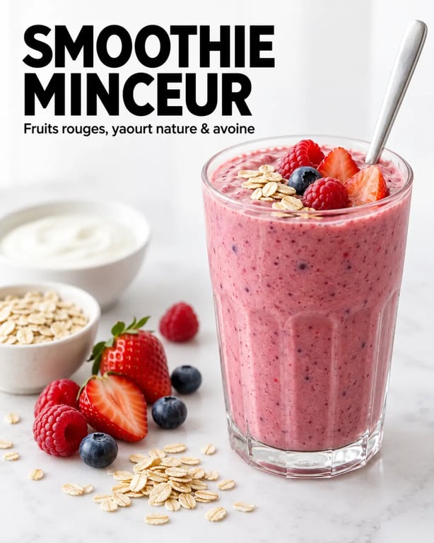 Smoothie minceur aux fruits rouges, yaourt nature et flocons d’avoine
