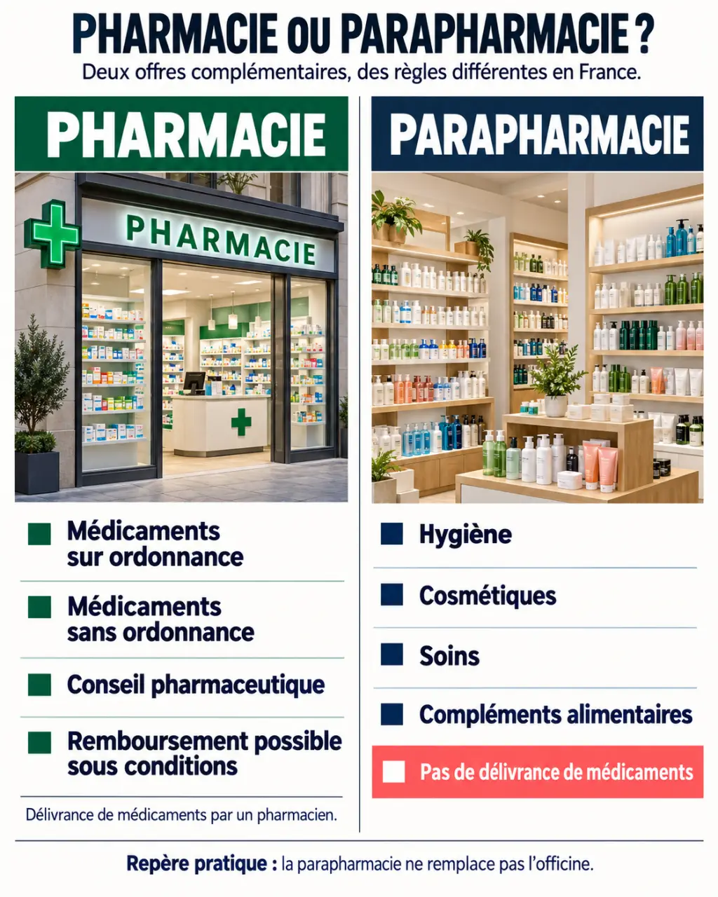 Infographie comparative pharmacie et parapharmacie en France